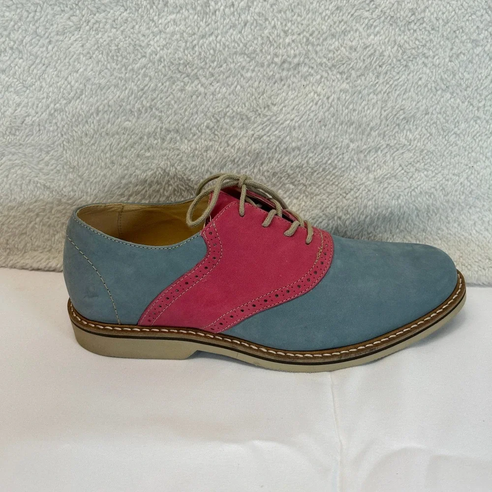 1901 Mens Blue Pink Leather Suede Saddle Oxford Brogue Shoes M23109 Size 9.5M